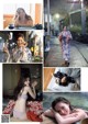 A collage of photos of a woman in a kimono.