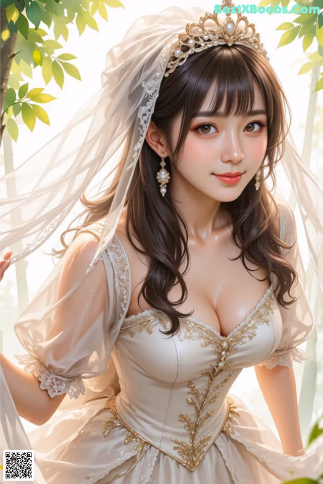 a woman in a wedding dress with a tia